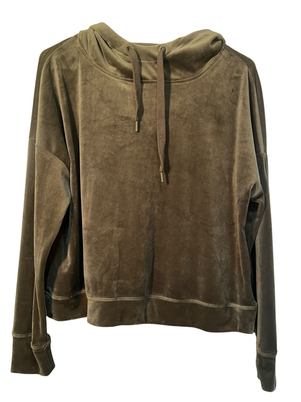 Philosophy Women's Size Medium Velour Velvet Hoodie Dark Green Cowl Neck Stretch